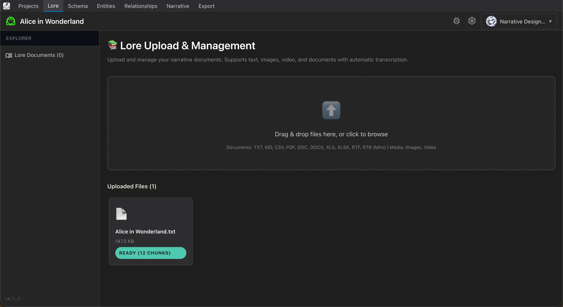 Lore upload and import interface